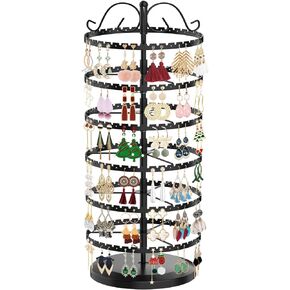 MODOWEY 6 Tier Rotating Earring Holder Organizer, Adjustable Metal Earring Display Stand Rack for Women Girl, 400 Holes and Grooves Earring Tower Tree Organizer for Necklace Bracelet Ring(Black)
