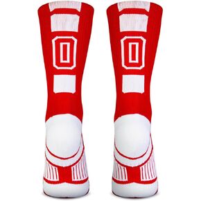 ChalkTalkSPORTS Custom Team Number Crew Socks | Youth & Adult Athletic Socks Red | Choose Your Number
