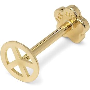 Jewelryweb Solid 14k Yellow Gold 18G 5mm Peace Sign Labret Tragus Ear Lip Ring Cartilage Stud