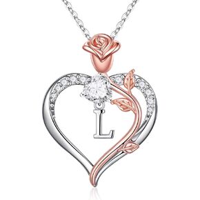 STORUP Necklace Gifts for Women, Rose Initial Heart Necklaces for Women Jewelry Teen Girls Gifts Anniversary Birthday Gifts for Her Girlfriend Wife Mothers Day Gifts for Teen Girls Women