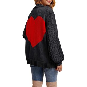 Tutorutor Womens Oversized Love Heart Pattern Print Open Front Cardigan Sweaters Casual Boho Valentine Loose Outwear Coat