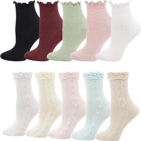 جوارب Lovful مكشكشة للنساء، جوارب نسائية عتيقة مزهرة، 10 أزواج in Kuwait