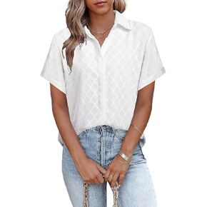 بلوزات نسائية بأكمام قصيرة وأزرار سفلية من FARYSAYS، قمصان صيفية in Kuwait