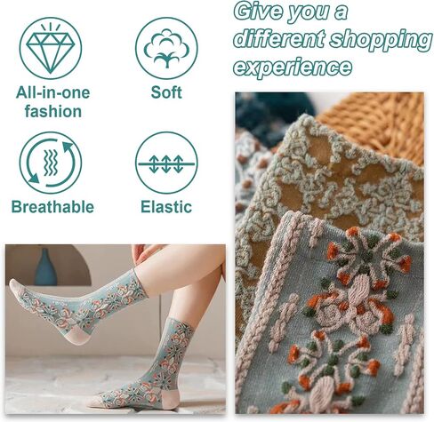 MTKAEWU 5 Pack Cute Womens Floral Socks, Vintage Embroidered Frilly Floral Socks, Kawaii Girly Ankle Cotton Cottagecore Socks in Saudi Arabia