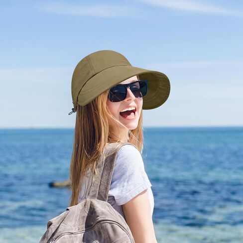 Yonchic Wide Brim Sun Visor, Summer Lightweight Hats for Women, Dry Foldable Travel Hat with Mask Hanging Buckle in Saudi Arabia