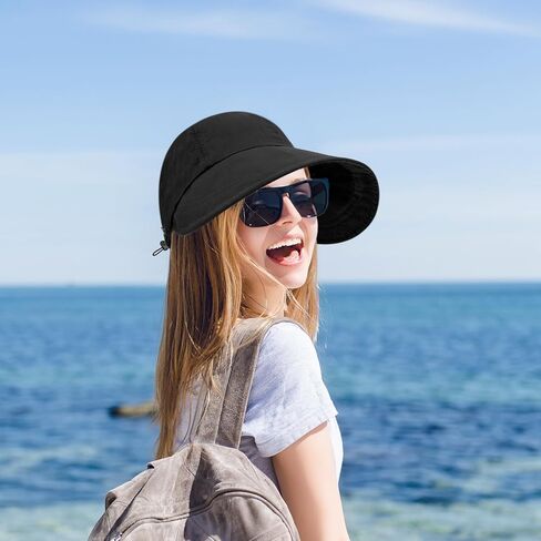 واقي من الشمس بحافة واسعة من يونشيك، قبعات صيفية خفيفة الوزن للنساء، قبعة سفر جافة قابلة للطي مع مشبك تعليق للقناع in Kuwait