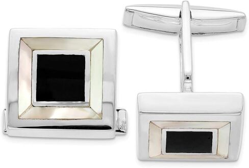 Solid 925 Sterling Silver Men's Mother Of Pearl and Enamel Cufflinks in Saudi Arabia