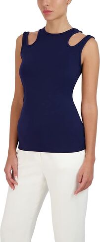 BCBGMAXAZRIA Women's Fitted Top Shoulder Cut Out Crew Neck Shirt in Saudi Arabia