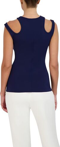 BCBGMAXAZRIA Women's Fitted Top Shoulder Cut Out Crew Neck Shirt in Saudi Arabia