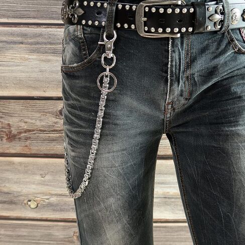 سلسلة محفظة من الفولاذ المقاوم للصدأ للرجال والنساء والأولاد والبنات، سراويل لراكبي الدراجات النارية من جان بانك سلسلة مفاتيح طويلة باللون الأسود والفضي SKZK in Kuwait