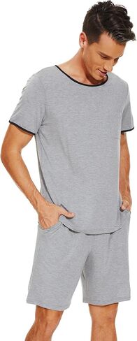 WiWi Mens Pajamas Set Viscose from Bamboo Short Sleeve Top & Pajama Shorts Sleepwear Soft Loungewear with Pockets S-XXL in Saudi Arabia