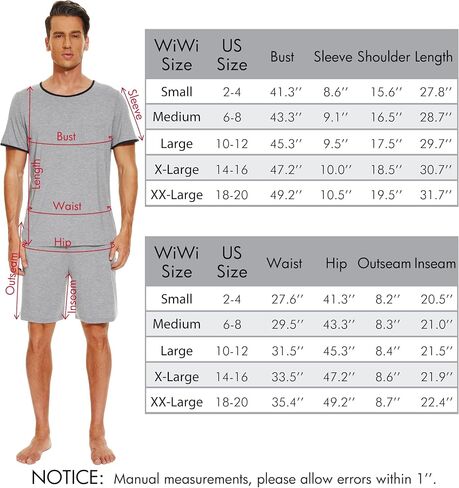 WiWi Mens Pajamas Set Viscose from Bamboo Short Sleeve Top & Pajama Shorts Sleepwear Soft Loungewear with Pockets S-XXL in Saudi Arabia