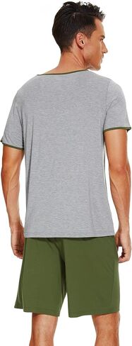 WiWi Mens Pajamas Set Viscose from Bamboo Short Sleeve Top & Pajama Shorts Sleepwear Soft Loungewear with Pockets S-XXL in Saudi Arabia