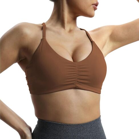 حمالة صدر رياضية للنساء من Aoxjox للياقة البدنية والتمارين الرياضية من Molly Cross Back Ruched مبطنة لليوجا in Kuwait