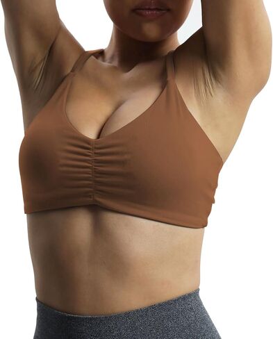 حمالة صدر رياضية للنساء من Aoxjox للياقة البدنية والتمارين الرياضية من Molly Cross Back Ruched مبطنة لليوجا in Kuwait