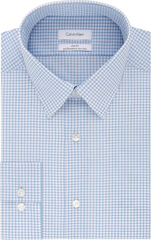 Calvin Klein Men's Dress Shirt Non Iron Stretch Slim Fit Check, Blue Bird, 15" Neck 34"-35" Sleeve in Saudi Arabia