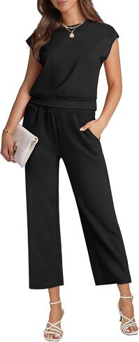 WIHOLL Two Piece Outfits for Women Summer Lounge Sets Cap Sleeve Top Wide Leg Pants Set Casual in Saudi Arabia