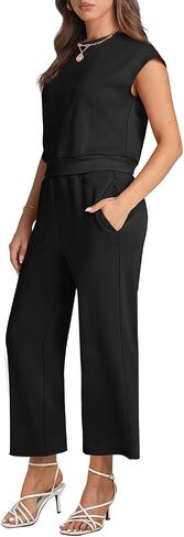 WIHOLL Two Piece Outfits for Women Summer Lounge Sets Cap Sleeve Top Wide Leg Pants Set Casual in Saudi Arabia