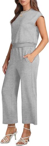 WIHOLL Two Piece Outfits for Women Summer Lounge Sets Cap Sleeve Top Wide Leg Pants Set Casual in Saudi Arabia