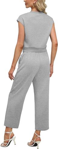 WIHOLL Two Piece Outfits for Women Summer Lounge Sets Cap Sleeve Top Wide Leg Pants Set Casual in Saudi Arabia