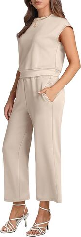 WIHOLL Two Piece Outfits for Women Summer Lounge Sets Cap Sleeve Top Wide Leg Pants Set Casual in Saudi Arabia