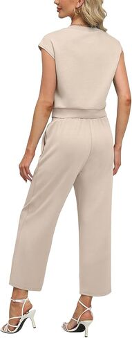 WIHOLL Two Piece Outfits for Women Summer Lounge Sets Cap Sleeve Top Wide Leg Pants Set Casual in Saudi Arabia