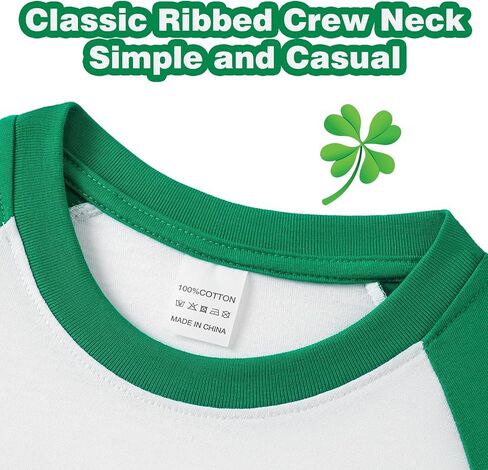 MERIABNY Kids St Patricks Day Shirt Raglan Sleeve Lucky Clover Outfit with Tattoo Sticker in Kuwait