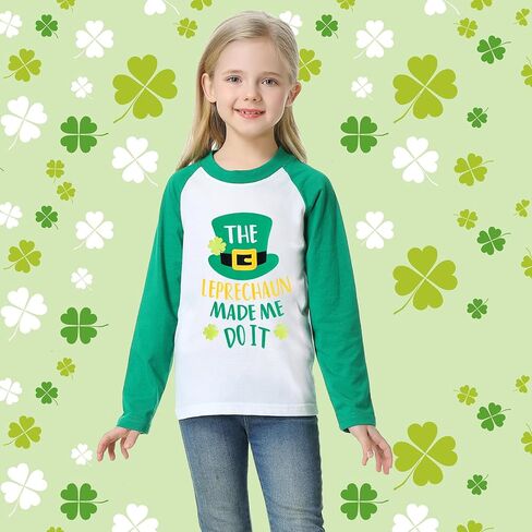 MERIABNY Kids St Patricks Day Shirt Raglan Sleeve Lucky Clover Outfit with Tattoo Sticker in Kuwait