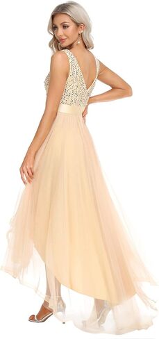 Ever-Pretty Women's Double V-Neck A-Line Sequin Sleeveless High Low Tulle Evening Party Gowns 0147A in Saudi Arabia