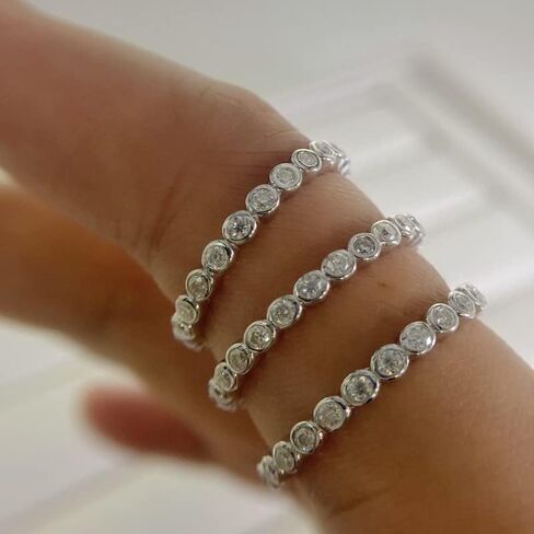 طقم إطار من الفضة الإسترليني مطلي بالبلاتينيوم من TwoBirch، خاتم مويسانيتي دائري الشكل (معتمد من GRA) (1.7 ملم) in Kuwait