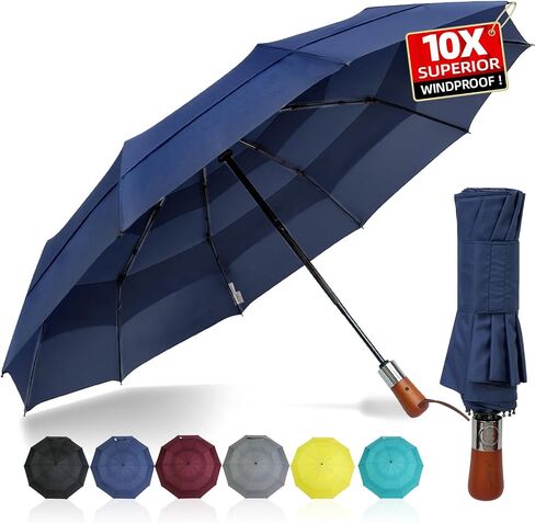 Compact Travel Umbrella Windproof - Triple Canopy for Rain Large Light Automatic Open&Close and Portable - Wind Resistant Folding Umbrellas Strong with 10 Ribs - Men and Women in Saudi Arabia