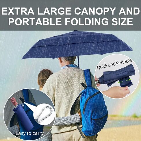 Compact Travel Umbrella Windproof - Triple Canopy for Rain Large Light Automatic Open&Close and Portable - Wind Resistant Folding Umbrellas Strong with 10 Ribs - Men and Women in Saudi Arabia