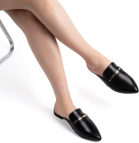 MUSSHOE Mules for Women - Suede Slip On Backless Loafers with Cushioned Insole and Non-Slip Sole, Pointed Toe Flats for Office Work Business Casual in Saudi Arabia