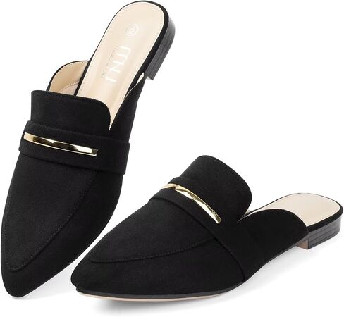 MUSSHOE Mules for Woman Pointed Toe Women's Bukle Mule Flat Slip-on Womens Mules Shoes Casual Fashion Party Work in Saudi Arabia