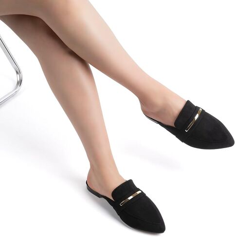 MUSSHOE Mules for Woman Pointed Toe Women's Bukle Mule Flat Slip-on Womens Mules Shoes Casual Fashion Party Work in Saudi Arabia