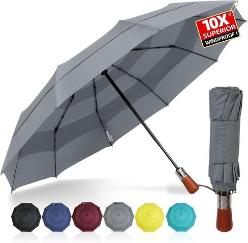Compact Travel Umbrella Windproof - Triple Canopy for Rain Large Light Automatic Open&Close and Portable - Wind Resistant Folding Umbrellas Strong with 10 Ribs - Men and Women in Saudi Arabia