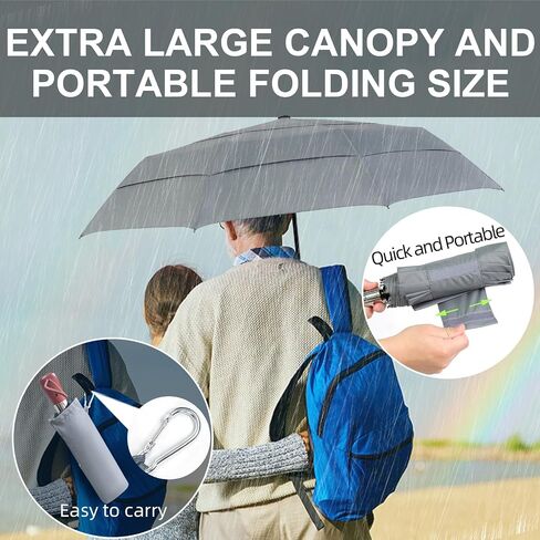 Compact Travel Umbrella Windproof - Triple Canopy for Rain Large Light Automatic Open&Close and Portable - Wind Resistant Folding Umbrellas Strong with 10 Ribs - Men and Women in Saudi Arabia