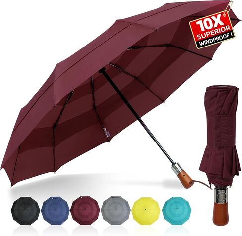 Compact Travel Umbrella Windproof - Triple Canopy for Rain Large Light Automatic Open&Close and Portable - Wind Resistant Folding Umbrellas Strong with 10 Ribs - Men and Women in Saudi Arabia