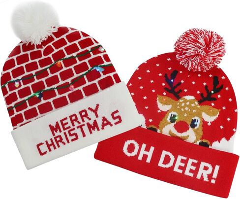 2Pack Christmas Beanie Hats for Men Women Kid, Funny LED Light Up Xmas Knitted Cap Winter Hat in Saudi Arabia