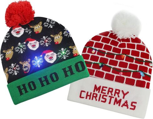 2Pack Christmas Beanie Hats for Men Women Kid, Funny LED Light Up Xmas Knitted Cap Winter Hat in Saudi Arabia