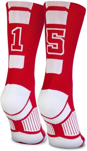 ChalkTalkSPORTS Custom Team Number Crew Socks | Youth & Adult Athletic Socks Red | Choose Your Number in Saudi Arabia