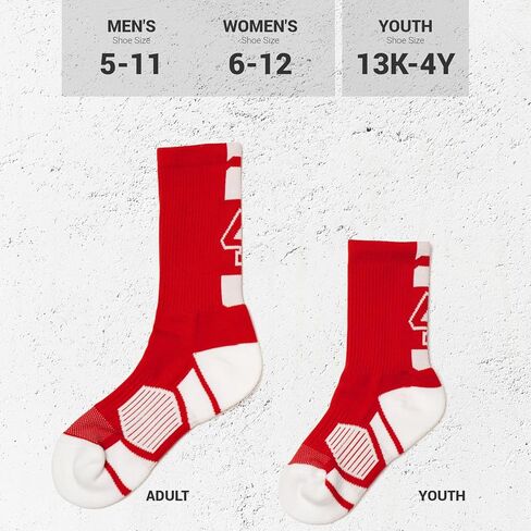 ChalkTalkSPORTS Custom Team Number Crew Socks | Youth & Adult Athletic Socks Red | Choose Your Number in Saudi Arabia
