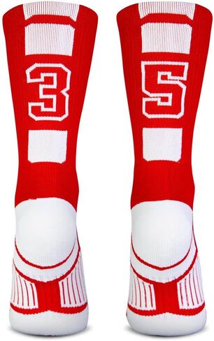 ChalkTalkSPORTS Custom Team Number Crew Socks | Youth & Adult Athletic Socks Red | Choose Your Number in Saudi Arabia