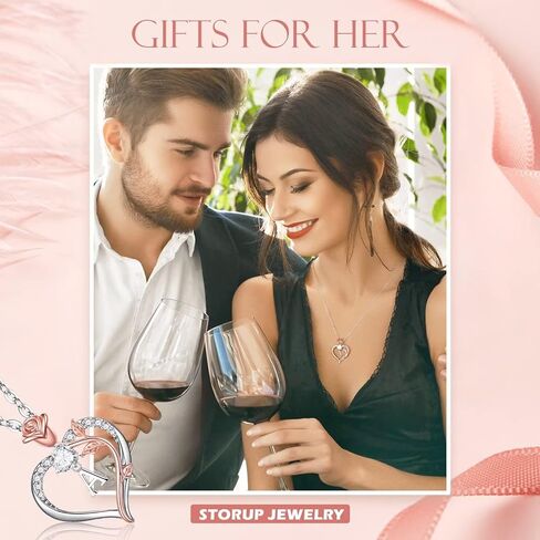 STORUP قلادة الهدايا للنساء، ارتفع القلائد القلب الأولي للنساء المجوهرات الفتيات في سن المراهقة هدايا الذكرى السنوية هدايا عيد ميلاد لصديقتها زوجة الأمهات هدايا عيد للفتيات في سن المراهقة النساء in Kuwait