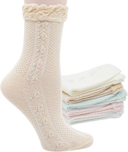 جوارب Lovful مكشكشة للنساء، جوارب نسائية عتيقة مزهرة، 10 أزواج in Kuwait