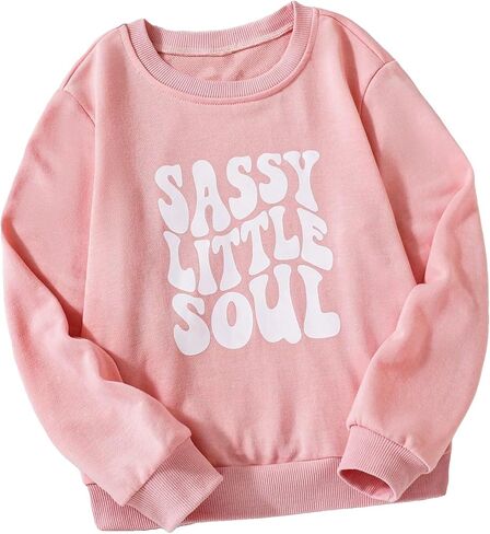 COZYEASE Girls' Letter Print Long Sleeve Drop Shoulder Sweatshirts Casual Round Neck Pullovers in Saudi Arabia