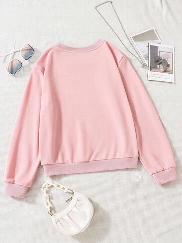 COZYEASE Girls' Letter Print Long Sleeve Drop Shoulder Sweatshirts Casual Round Neck Pullovers in Saudi Arabia