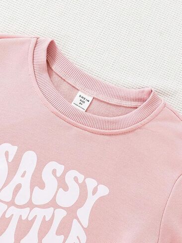 COZYEASE Girls' Letter Print Long Sleeve Drop Shoulder Sweatshirts Casual Round Neck Pullovers in Saudi Arabia