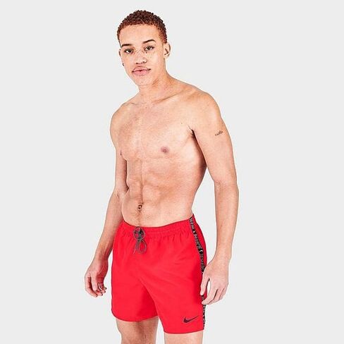 Swoosh Logo Taped 5 Inch Volley Swim Shorts Size XX-Large Color Gym Red, Black, and White in Saudi Arabia
