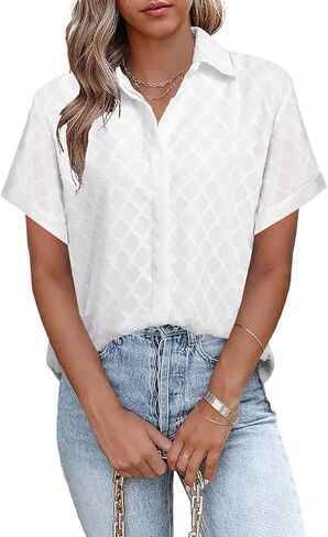 بلوزات نسائية بأكمام قصيرة وأزرار سفلية من FARYSAYS، قمصان صيفية in Kuwait